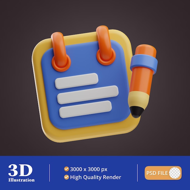 PSD nota del creador del contenido ilustración 3d