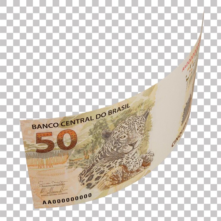 PSD nota de 50 reais brasileira em 3d com fundo transparente
