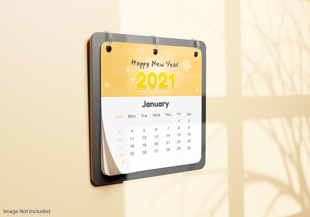 Nota de calendário realista pendurada em maquete de parede