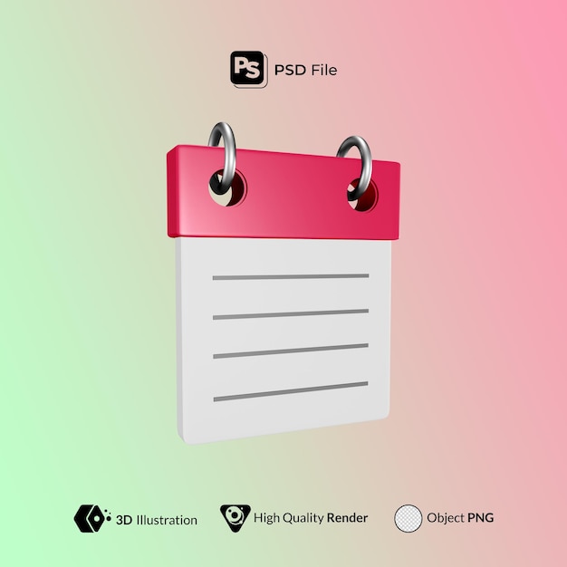 PSD nota, icono, 3d, ilustración