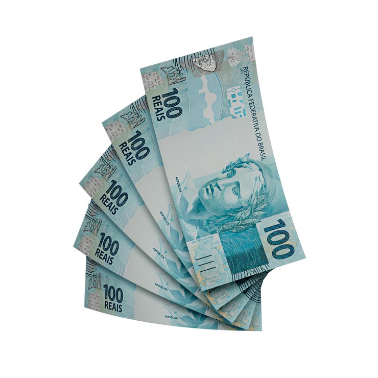 PSD notas de cem reais brasileiras conceito financeiro fundo transparente