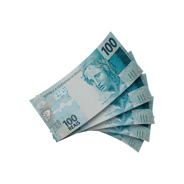 Notas de cem reais brasileiras conceito financeiro fundo transparente