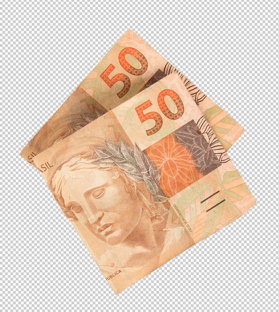 PSD notas de cinquenta reais png fundo transparente