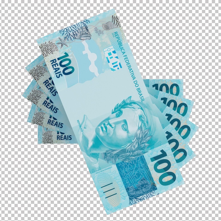 PSD notas de dinheiro notas de cem reais brasileiras conceito financeiro fundo transparente