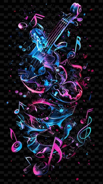 PSD notas e instrumentos musicales brillantes que se superponen no musical y2k textura forma arte de decoración de fondo