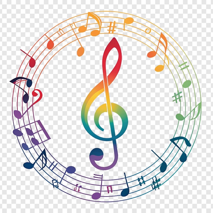 PSD notas musicales coloridas y clave de treble