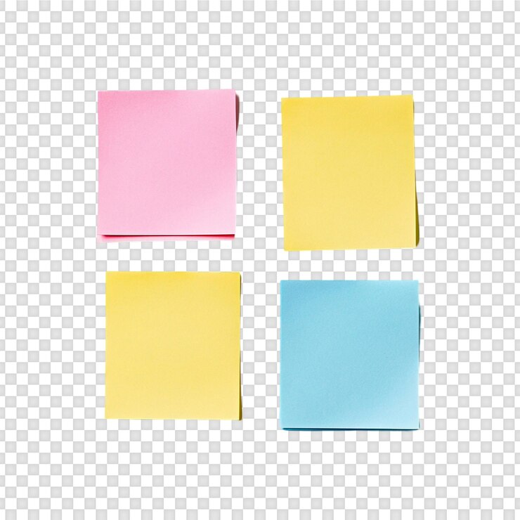 PSD note adesive colorate su uno sfondo trasparente