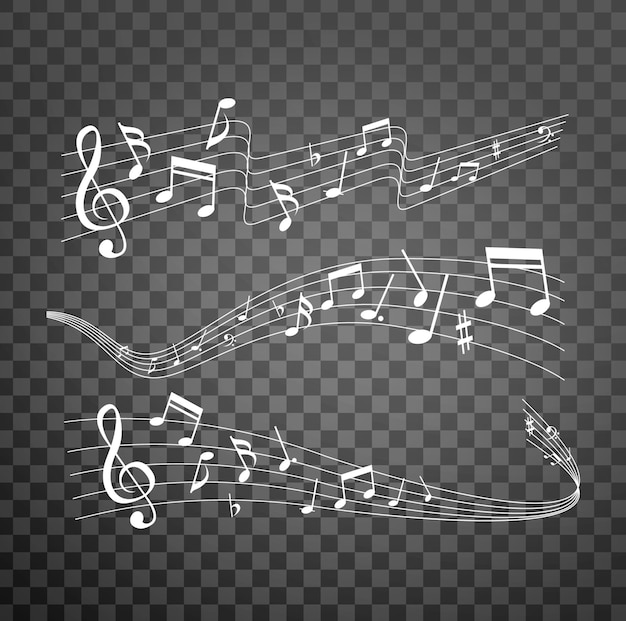 note di partitura note eleganti musicalmente linee notazione musicale vortici con simboli di nota set