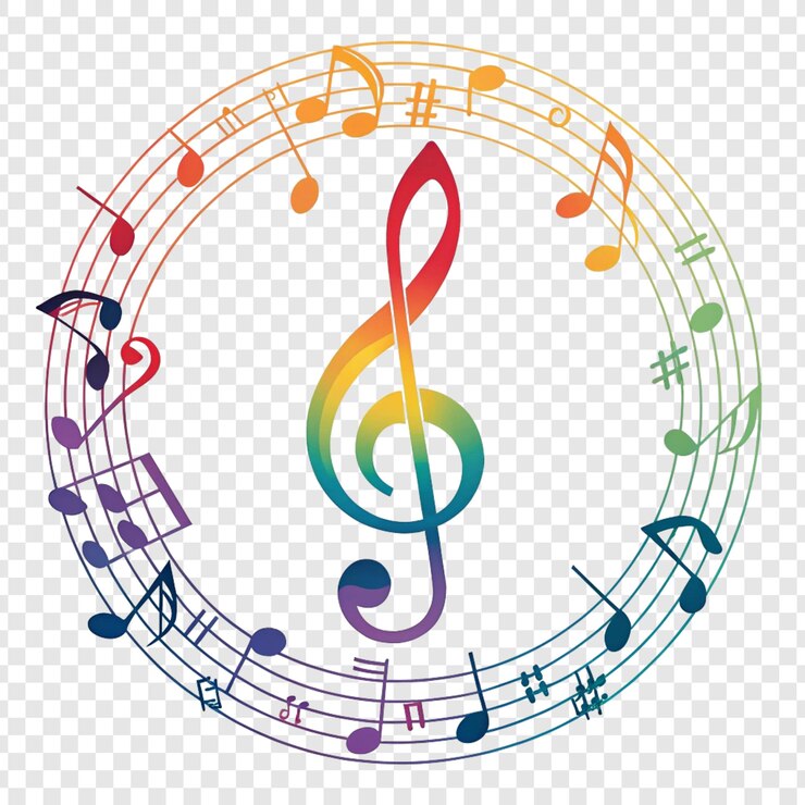 PSD note musicali colorate e chiave a treble