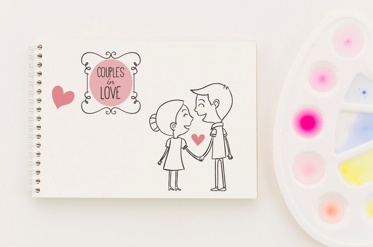 PSD notebook com desenho de conceito de amor