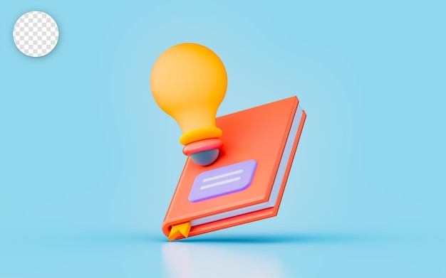 notebook com sinal de lâmpada conceito de renderização 3d para documento de arquivo de pesquisa de nova invenção