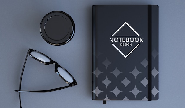 Notebook mockup 3d rendering vista dall'alto