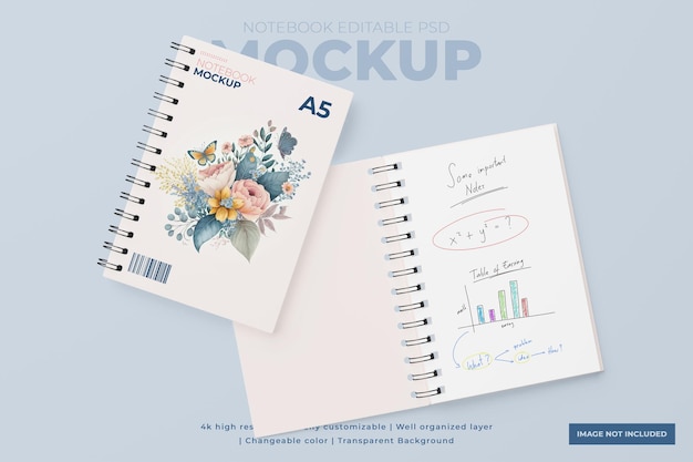 PSD notebook-mockup-vorlage hoher winkel