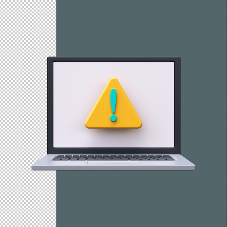 PSD notebook-warnschild 3d-laptop mit ausrufezeichen