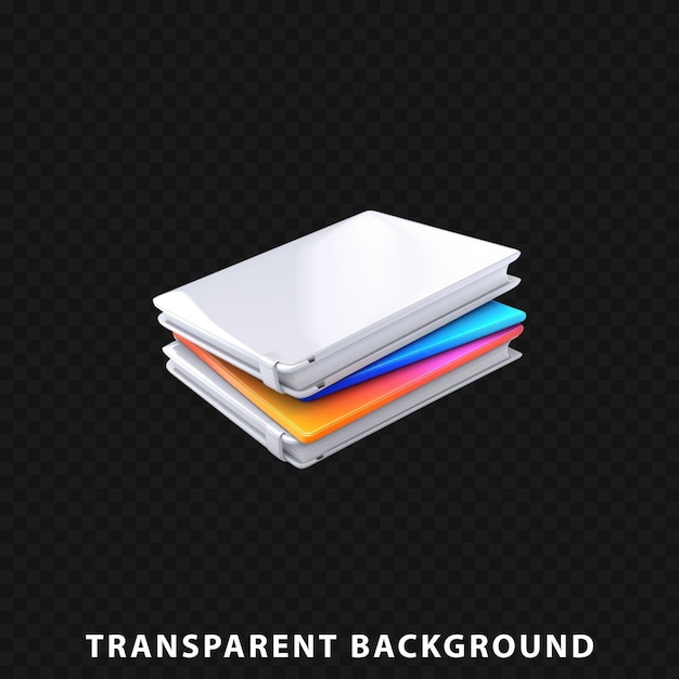 Notebooks de renderização 3d isolados em fundo transparente