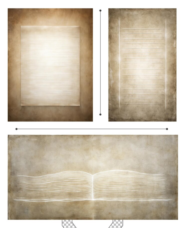 PSD notepad vuoto e libro aperto con illuminazione morbida in uno spazio vintage