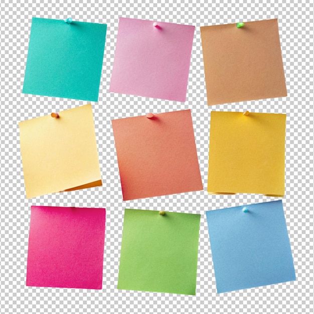 PSD notes collantes de différentes couleurs sur un fond transparent