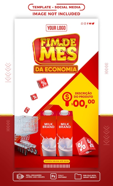 PSD notícias de mídia social supermercados economia de fim de mês