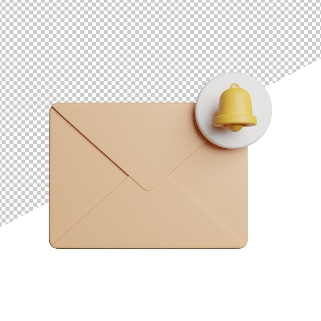 Notificação alerta mail letter vista frontal ilustração de ícone de renderização 3d em fundo transparente