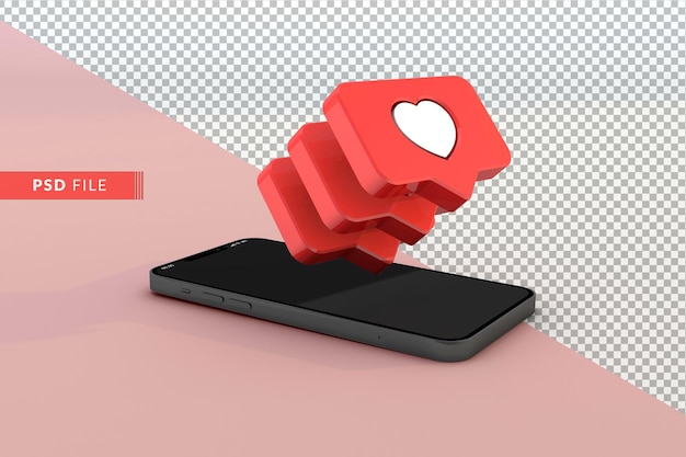 PSD notificação de amor com maquete de smartphone