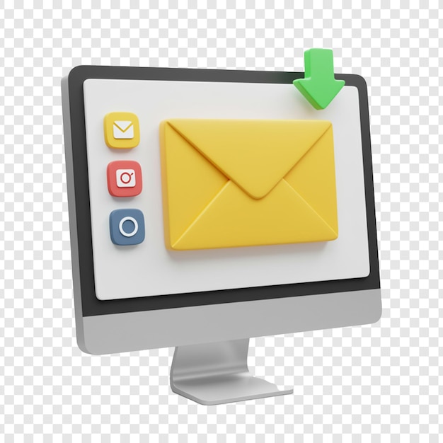 Notificação de e-mail no ecrã do computador em fundo transparente