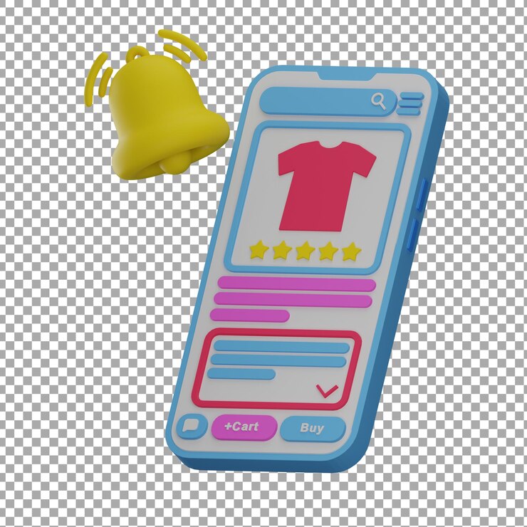 PSD notificación de compras con ilustración 3d de teléfono inteligente