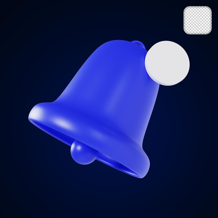 PSD notificación icono de campana azul ilustración 3d