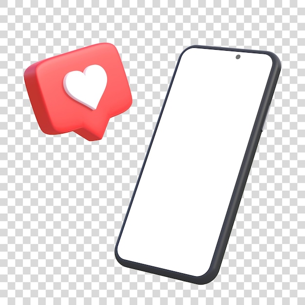 Notificación de icono como corazón en el teléfono móvil en un fondo blanco Ilustración de representación 3D