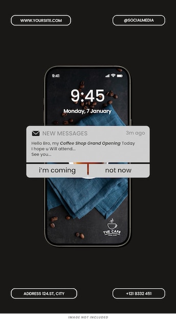 PSD notificación de mensaje pop-up café de marca plantilla de historias de instagram diseño psd