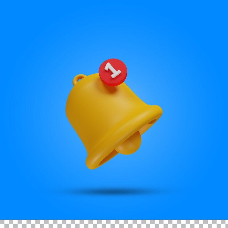 PSD notificación de recordatorio de campana de representación 3d o signo o símbolo de icono de alarma para el sitio web de la aplicación, etc.