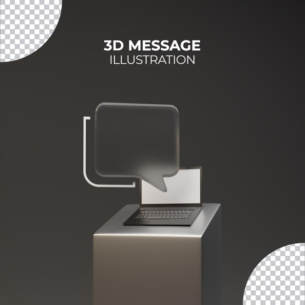 Notification de message dans le concept de rendu 3d pour ordinateur portable sur écran noir