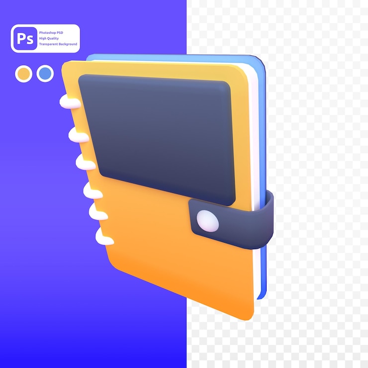 PSD notizbuch in 3d-rendering für webpräsentationen mit grafischen assets oder andere