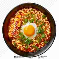 PSD des nouilles instantanées coréennes chaudes et épicées avec du kimchi, style culinaire coréen