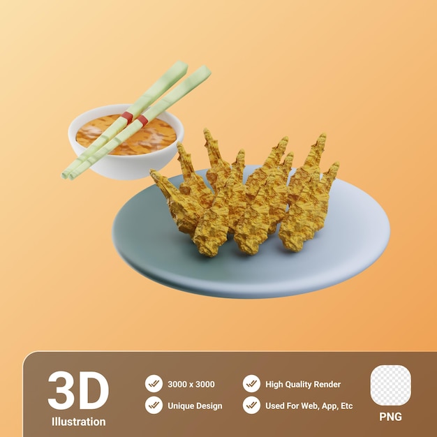 PSD nourriture asiatique tempura illustration 3d