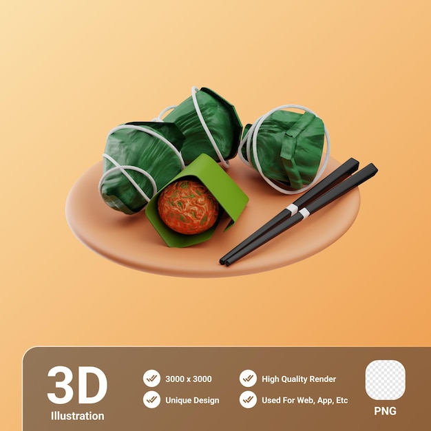 PSD nourriture asiatique zong zi illustration 3d