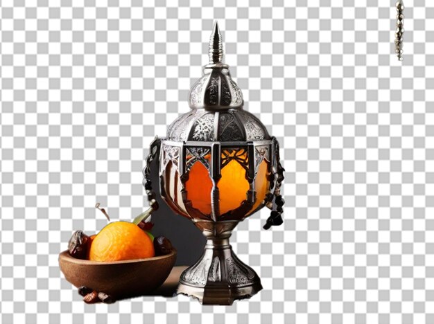 PSD nourriture et boissons du ramadan concept de la lanterne du ramadan avec une lampe arabe et un chapelet en bois