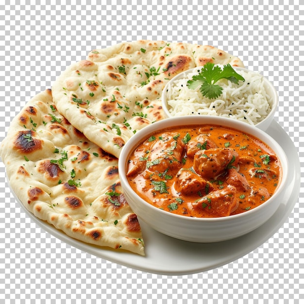 PSD nourriture indienne paneer roti nan cuisine indienne riz thali indien isolé sur un fond transparent