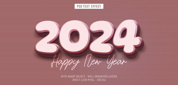 Nouveau design de l'année 2024 texte modifiable avec des nuances brunes effet de style 3D