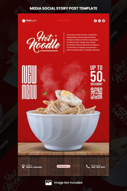 PSD nouveau menu de restauration noodle media modèle de message d'histoire sociale