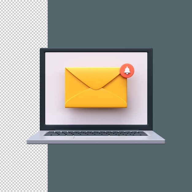 Nouveau message électronique sur l'écran de l'ordinateur portable rendu 3D