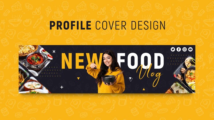 PSD nouveau modèle de conception de couverture de la chaîne youtube de food vlog