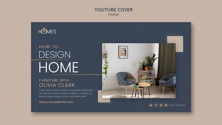 PSD nouveau modèle de couverture youtube de design d'intérieur de maison