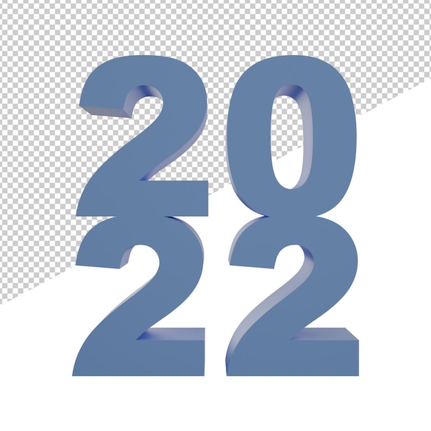 Nouvel an 2022 vue de face rendu 3d illustration texte fond transparent