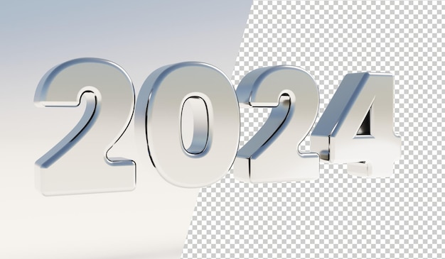 PSD la nouvelle année 2024 en argent rendu en 3d