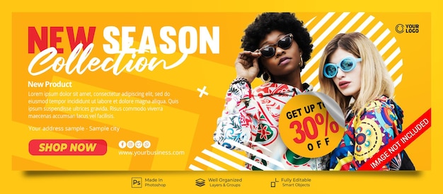 Nouvelle Collection De Vente De Mode De Nouvelle Saison Pour Le Modèle De Bannière De Couverture Facebook De Publication Sur Les Médias Sociaux Promotionnels