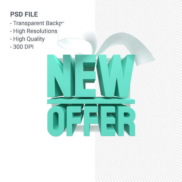 PSD nouvelle offre de vente de rendu de conception 3d pour la promotion de la vente avec arc et ruban isolé