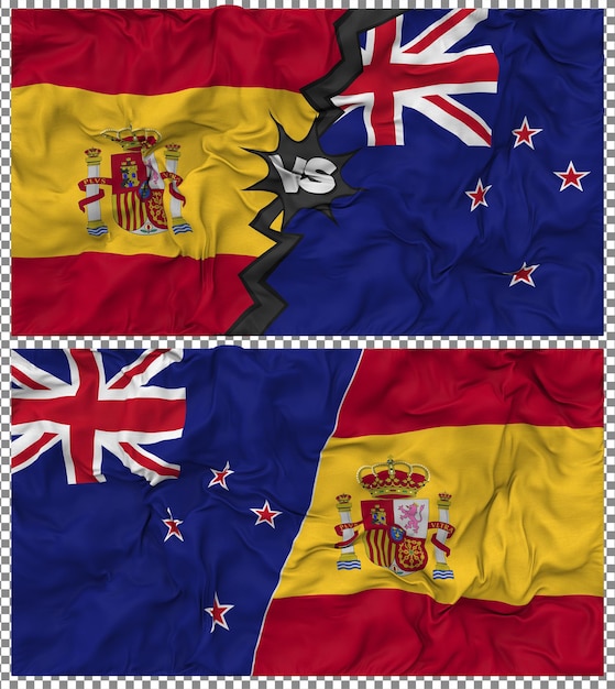 Nouvelle-Zélande contre l'Espagne Half Combined Flag Cloth Bump Texture Rendering 3D