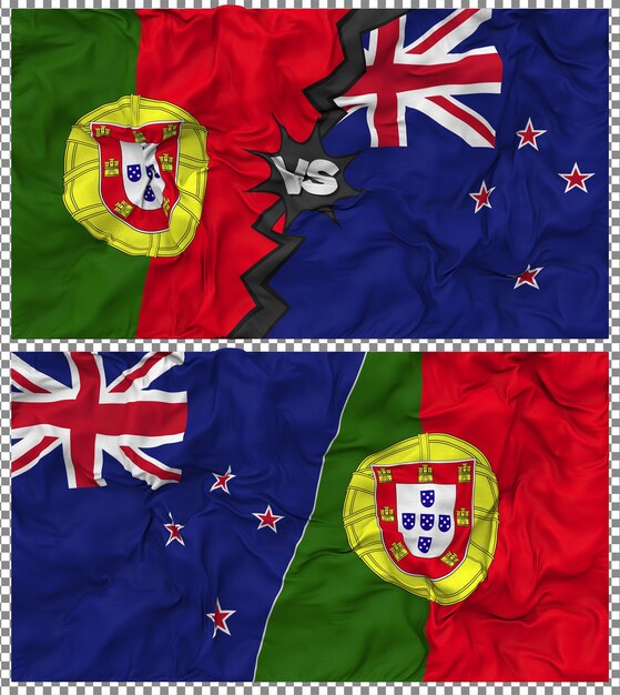 Nouvelle-Zélande contre le Portugal Half Combined Flag Cloth Bump Texture Rendering 3D