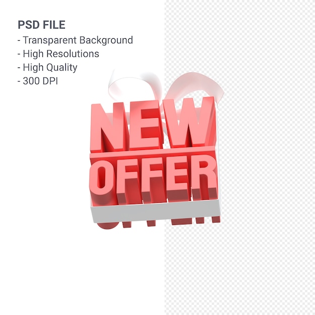 Nova oferta de venda de renderização de design em 3D para promoção de venda com arco e fita isolados
