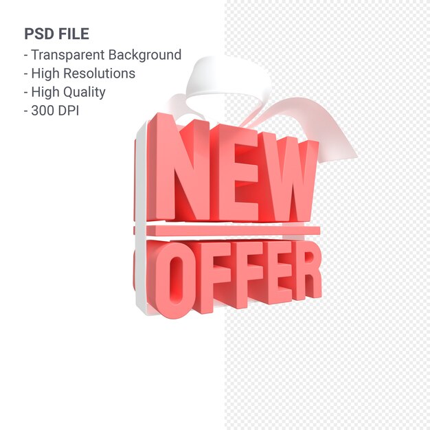 Nova oferta de venda de renderização de design em 3D para promoção de venda com arco e fita isolados